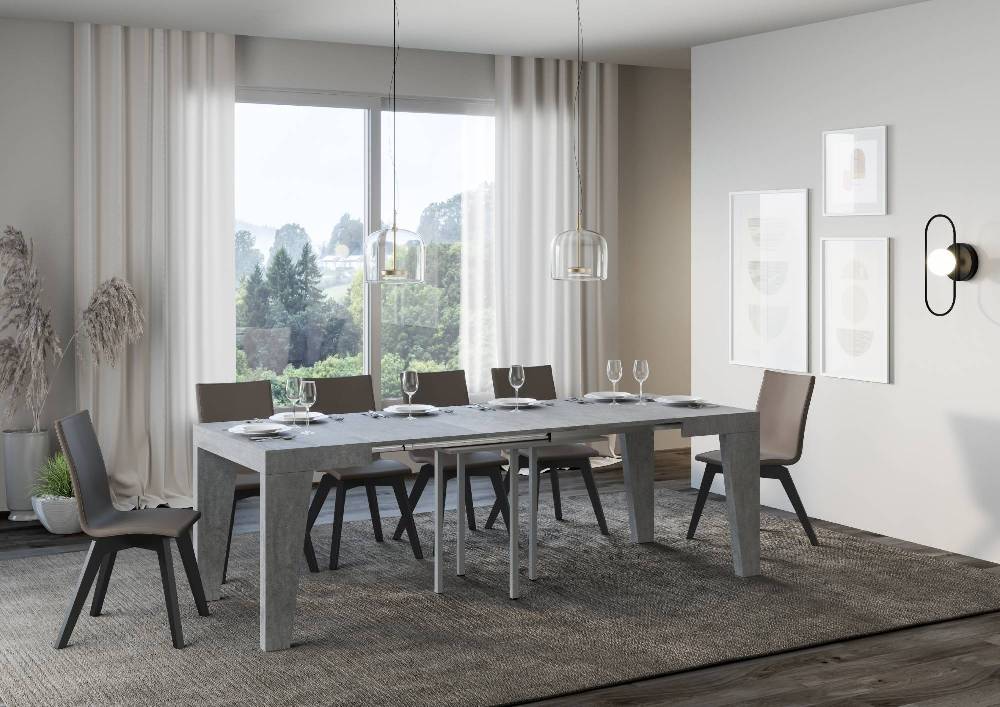 Itamoby Tavolo Naxy Allungabile Cemento 90×90 Allungato 246 Ritorno libero