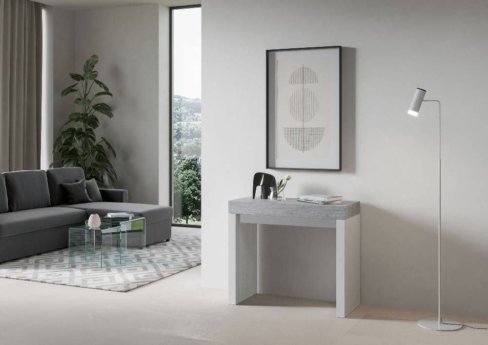 Itamoby Consolle Roxell Mix Small Piano Cemento Gambe Bianco Frassino Spedizione Gratuita