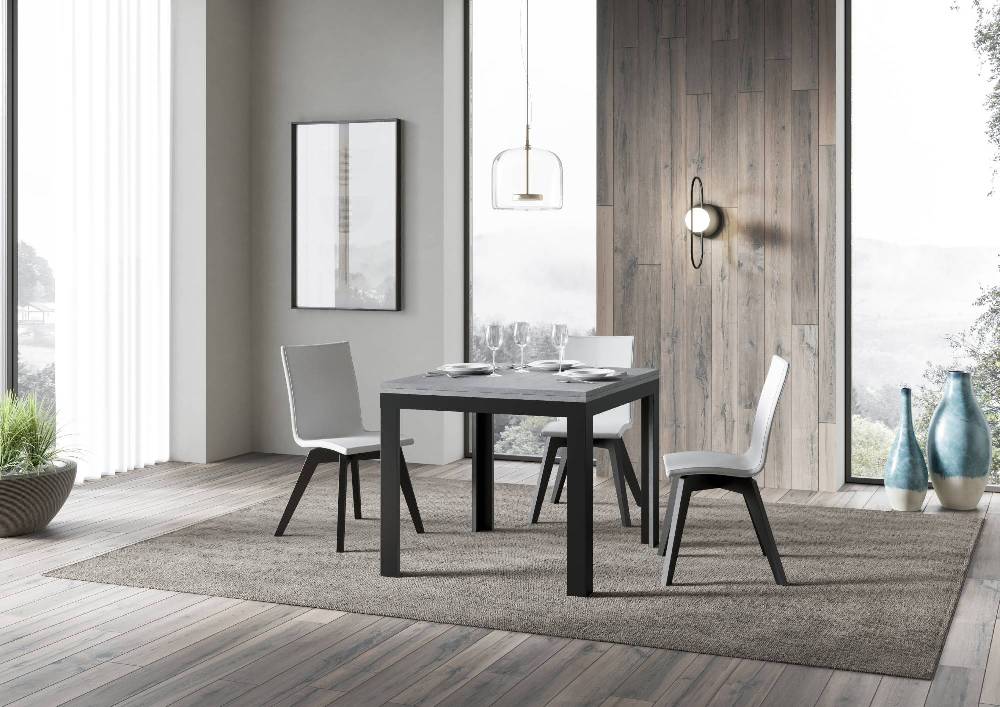 Itamoby Tavolo Linea Libra Cemento 90×90 Allungato 90×180 telaio Antracite Ultimi due giorni