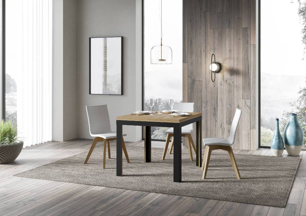 Itamoby Tavolo Linea Libra Quercia Natura 90×90 Allungato 90×180 telaio Antracite Promozione temporanea