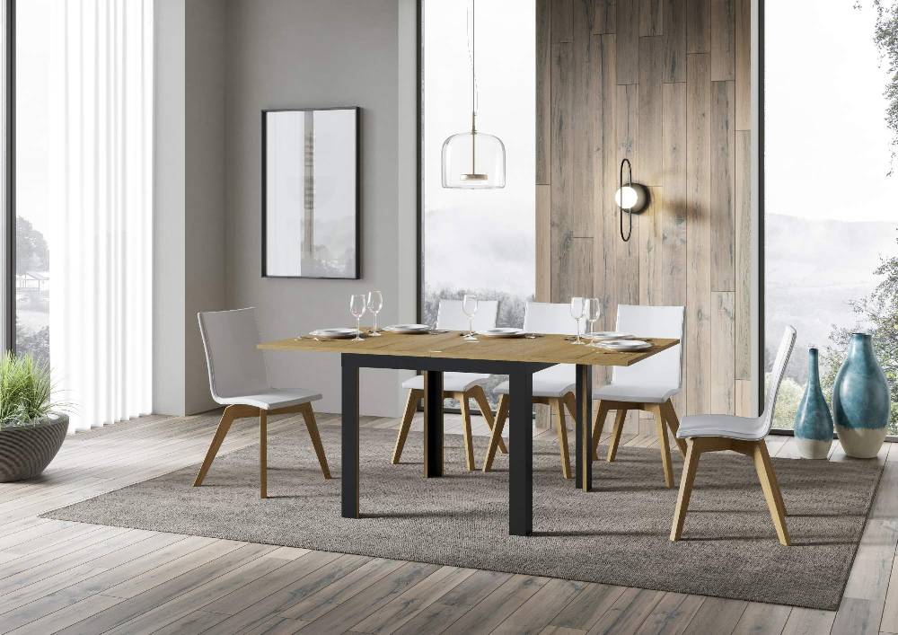 Itamoby Tavolo Linea Libra Quercia Natura 90×90 Allungato 90×180 telaio Antracite Promozione temporanea