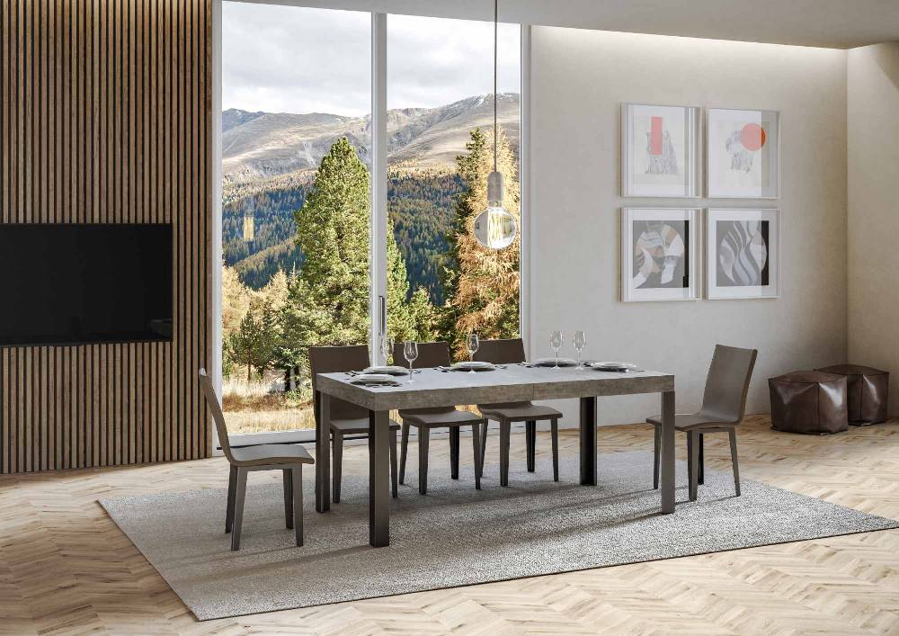 Itamoby Tavolo Linea Allungabile piano Cemento 90×160 Allungato 264 telaio Antracite Sostegno trimestrale