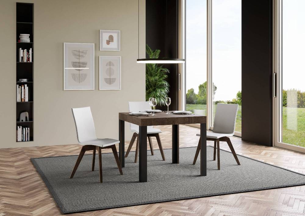 Itamoby Tavolo Linea Allungabile piano Noce 90×90 Allungato 246 telaio Antracite Trasporto libero internazionale