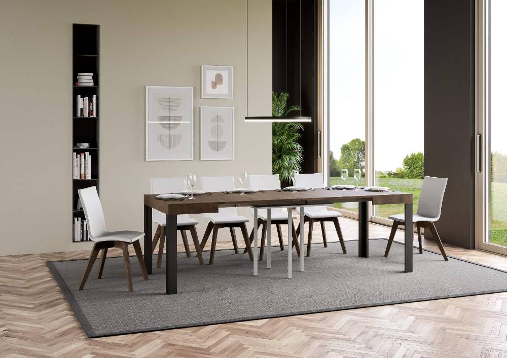 Itamoby Tavolo Linea Allungabile piano Noce 90×90 Allungato 246 telaio Antracite Trasporto libero internazionale