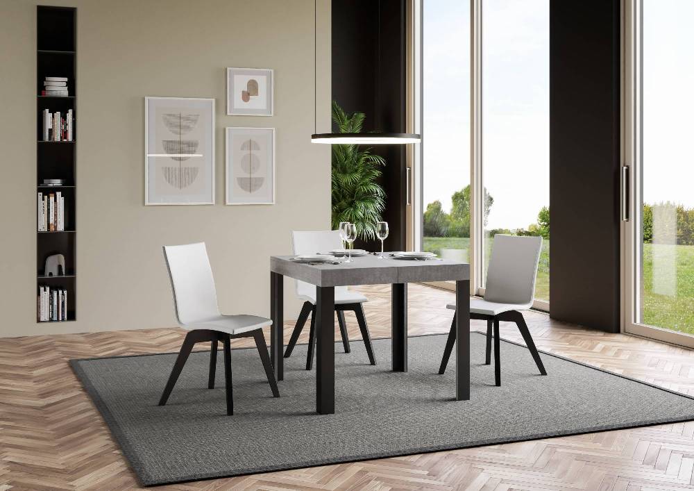 Itamoby Tavolo Linea Allungabile piano Cemento 90×90 Allungato 246 telaio Antracite Officina
