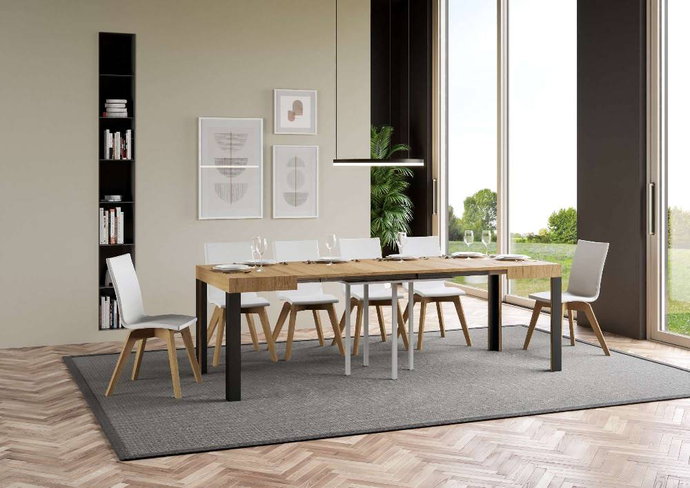 Itamoby Tavolo Linea Allungabile piano Quercia Natura 90×90 Allungato 246 telaio Antracite Limitato a 3 giorni