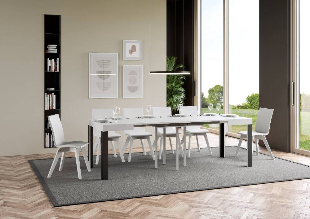 Itamoby Tavolo Linea Allungabile piano Bianco Frassino 90×90 Allungato 246 telaio Antracite Esporta salva
