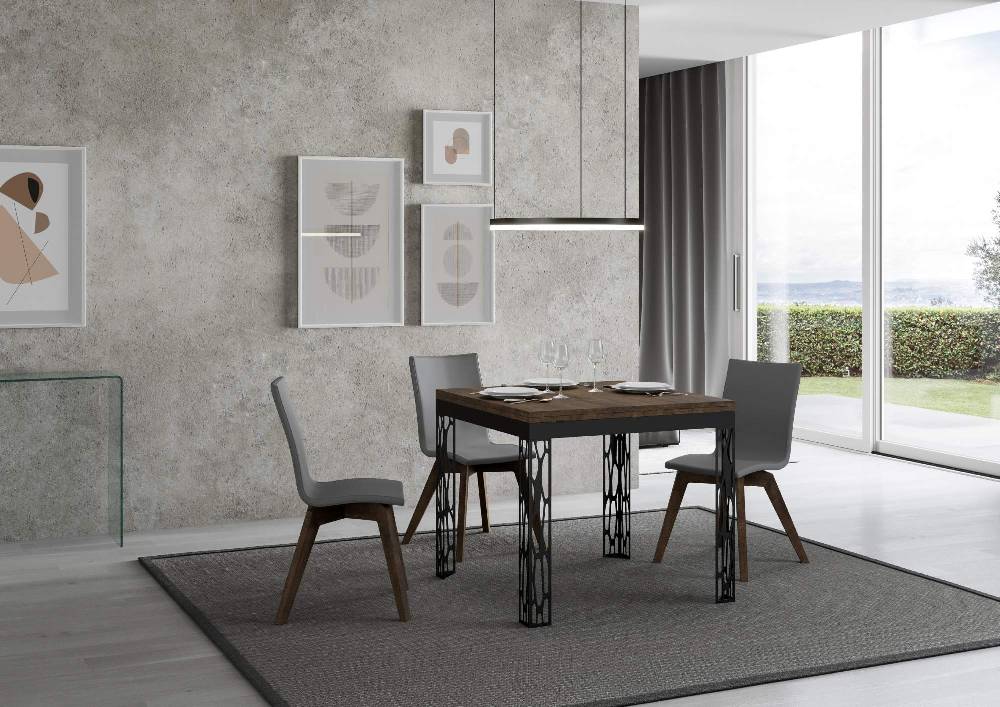 Itamoby Tavolo Ghibli Libra Noce 90×90 allungato 90×180 telaio Antracite In Linea