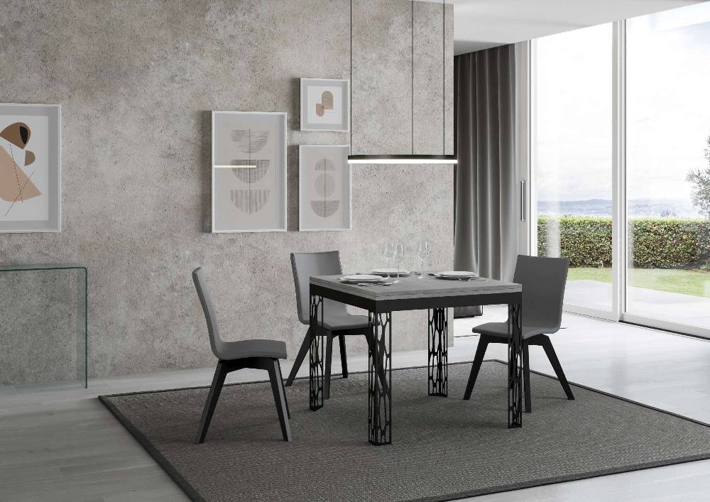 Itamoby Tavolo Ghibli Libra Cemento 90×90 allungato 90×180 telaio Antracite Nuovo