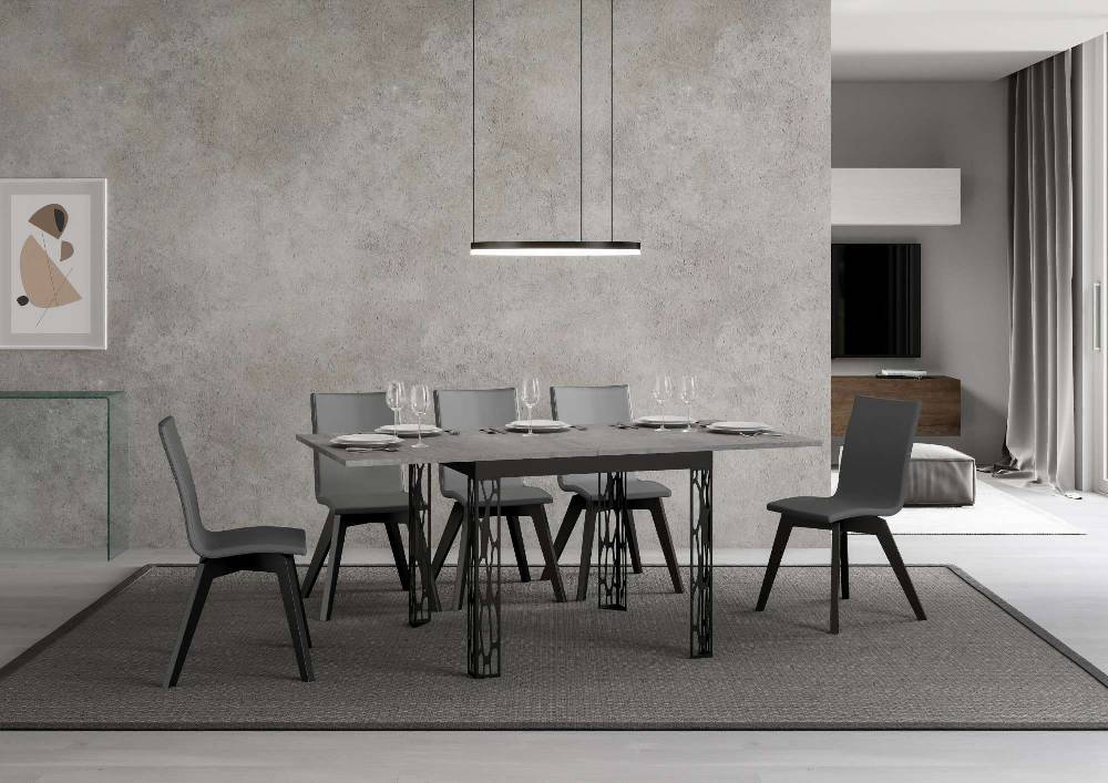 Itamoby Tavolo Ghibli Libra Cemento 90×90 allungato 90×180 telaio Antracite Nuovo