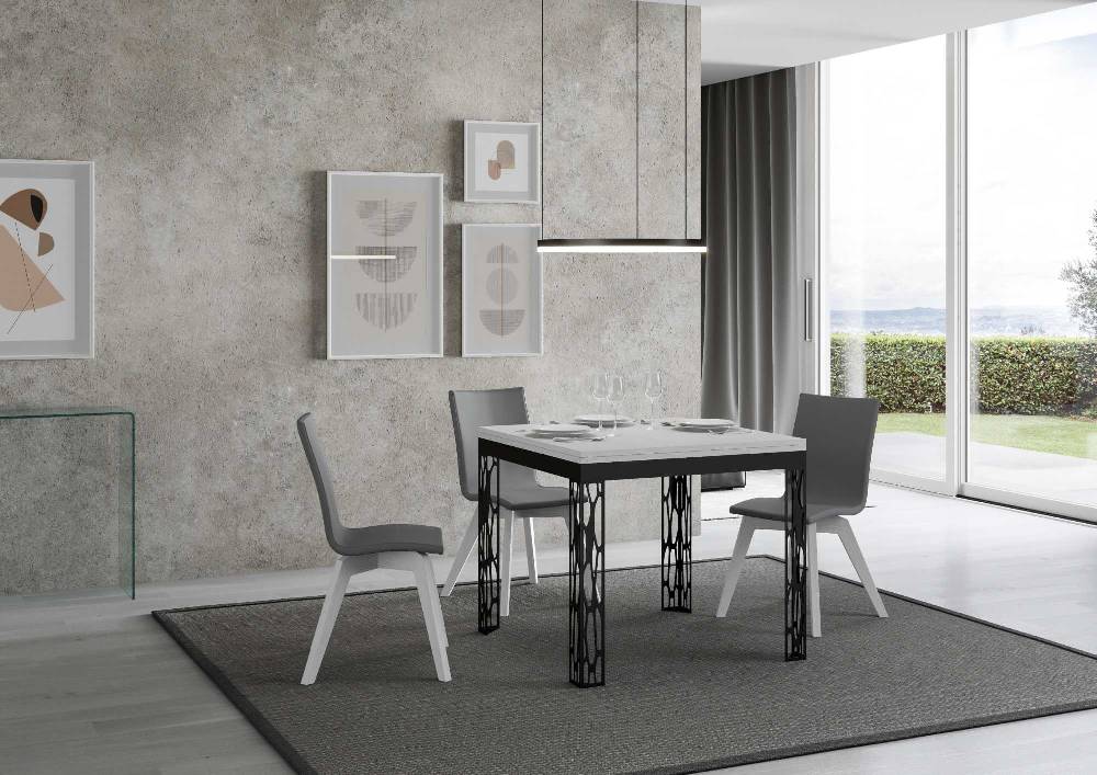 Itamoby Tavolo Ghibli Libra Bianco Frassino 90×90 allungato 90×180 telaio Antracite Qualità