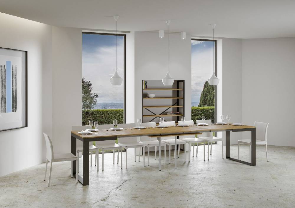 Itamoby Tavolo Tecno Evolution piano Quercia Natura 90×120 Allungato 90×380 telaio Antracite Consegna Veloce