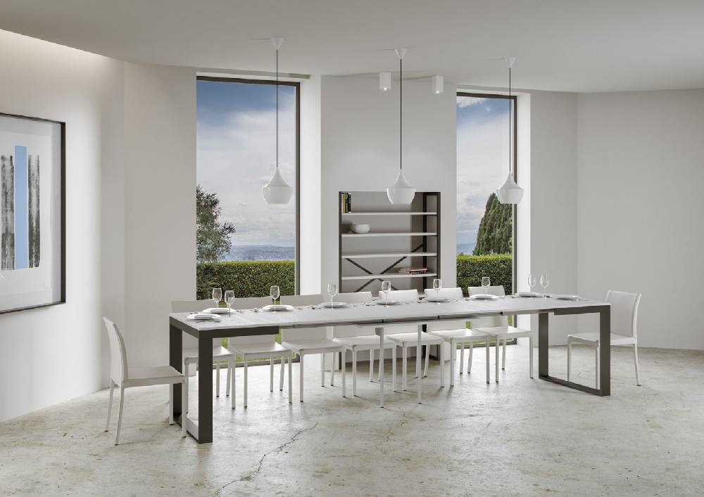 Itamoby Tavolo Tecno Evolution piano Bianco Frassino 90×120 Allungato 90×380 telaio Antracite Promozione Limitata