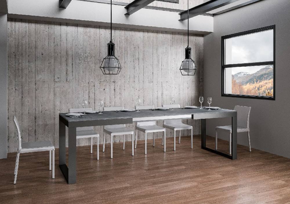Itamoby Tavolo Tecno Evolution piano Cemento 90×160 Allungato 90×264 telaio Antracite Convenienza