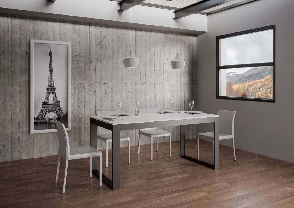 Itamoby Tavolo Tecno Evolution piano Bianco Frassino 90×160 Allungato 90×264 telaio Antracite Presa