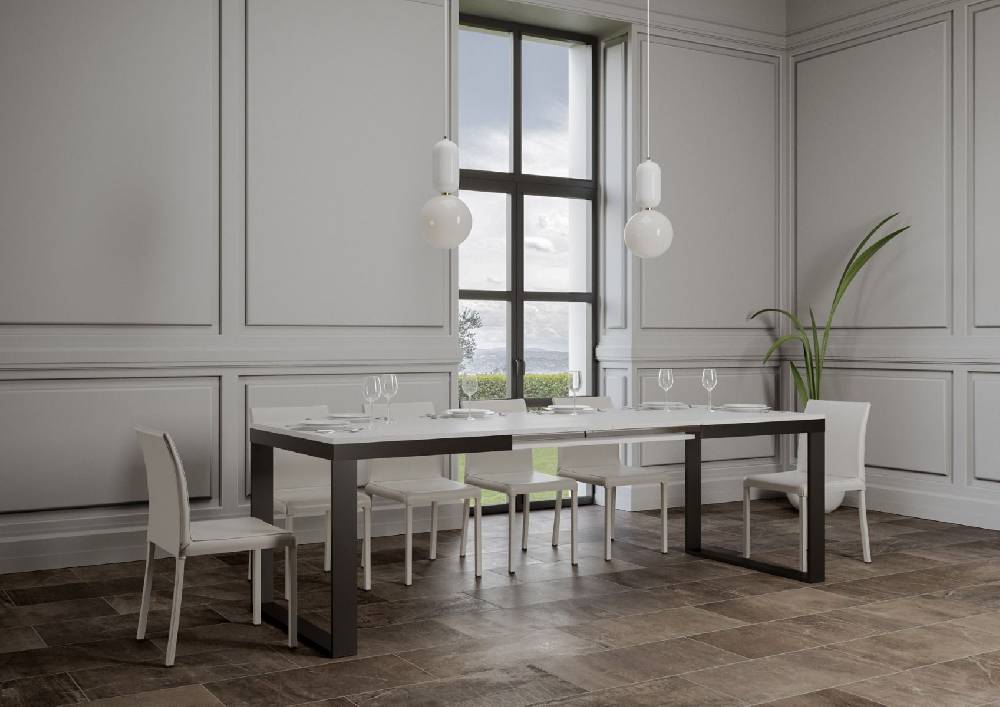 Itamoby Tavolo Tecno Evolution piano Bianco Frassino 90×160 Allungato 90×264 telaio Antracite Presa