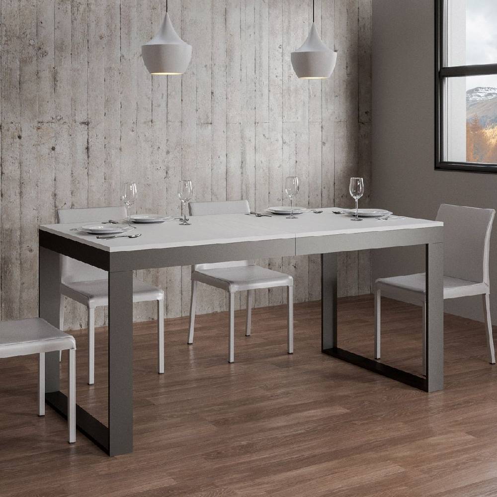 Itamoby Tavolo Tecno Evolution piano Bianco Frassino 90×160 Allungato 90×264 telaio Antracite Presa