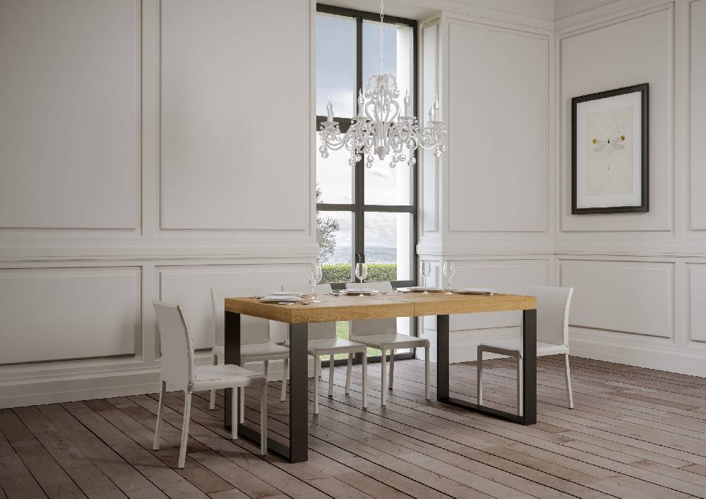 Itamoby Tavolo Tecno Premium Allungabile piano Quercia Natura 90×160 Allungato 420 telaio Antracite Vendita Calda