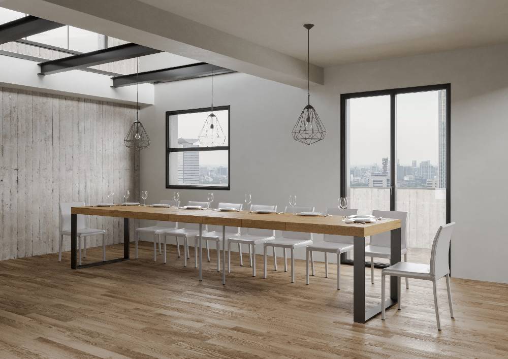 Itamoby Tavolo Tecno Premium Allungabile piano Quercia Natura 90×130 Allungato 390 telaio Antracite Vendite Flash