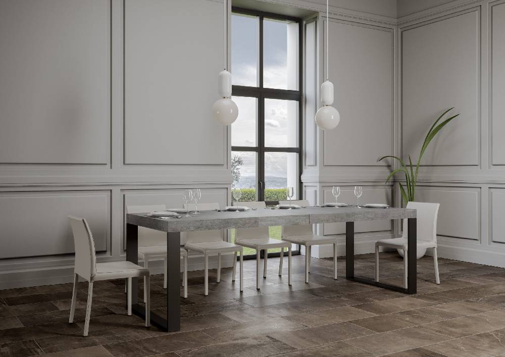 Itamoby Tavolo Tecno Premium Allungabile piano Cemento 90×160 Allungato 264 telaio Antracite Negozio online di fabbrica