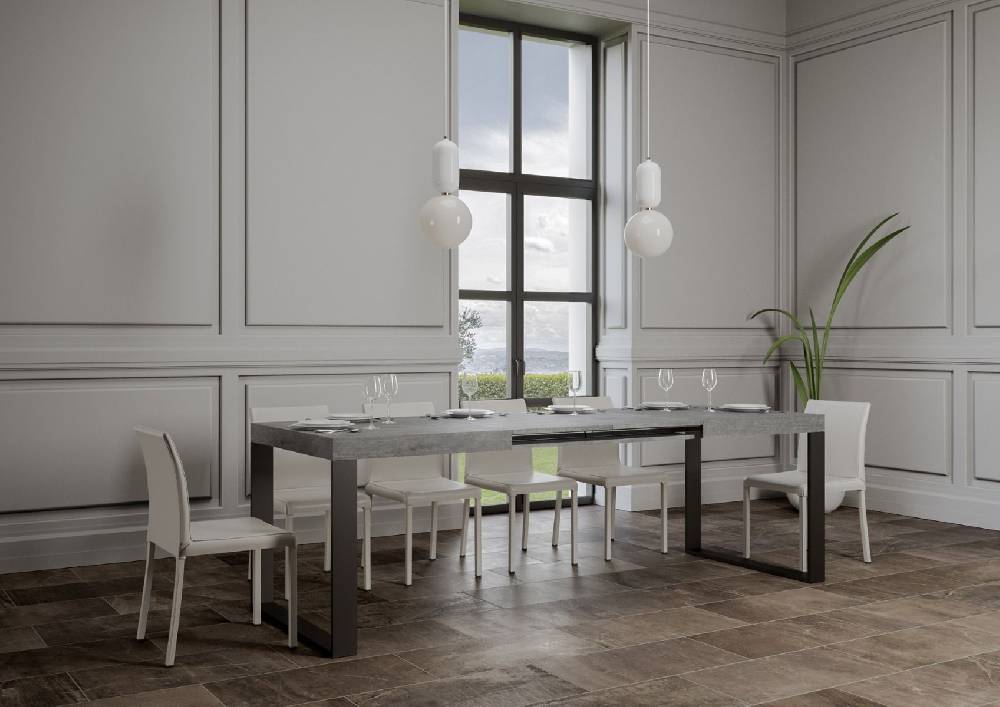 Itamoby Tavolo Tecno Allungabile piano Cemento 90×160 Allungato 420 telaio Antracite Sostegno trimestrale