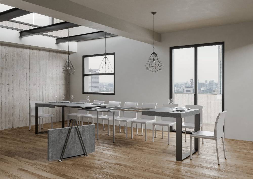 Itamoby Tavolo Tecno Allungabile piano Cemento 90×160 Allungato 420 telaio Antracite Sostegno trimestrale