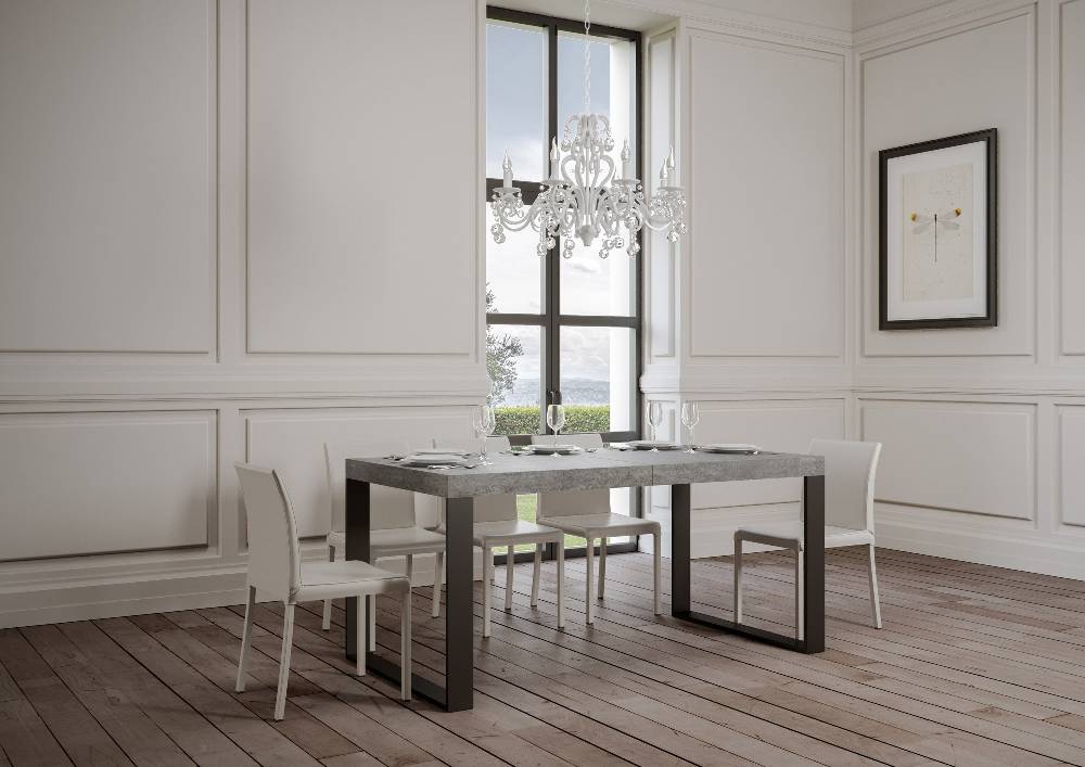 Itamoby Tavolo Tecno Allungabile piano Cemento 90×180 Allungato 284 telaio Antracite Officina