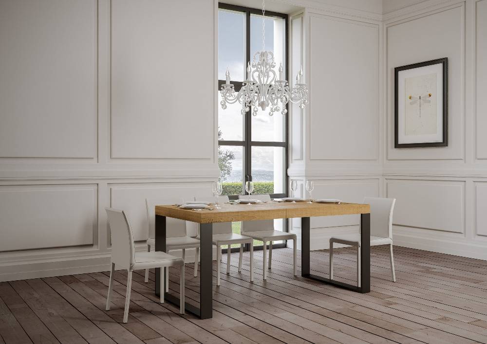 Itamoby Tavolo Tecno Allungabile piano Quercia Natura 90×180 Allungato 284 telaio Antracite Limitato a 3 giorni