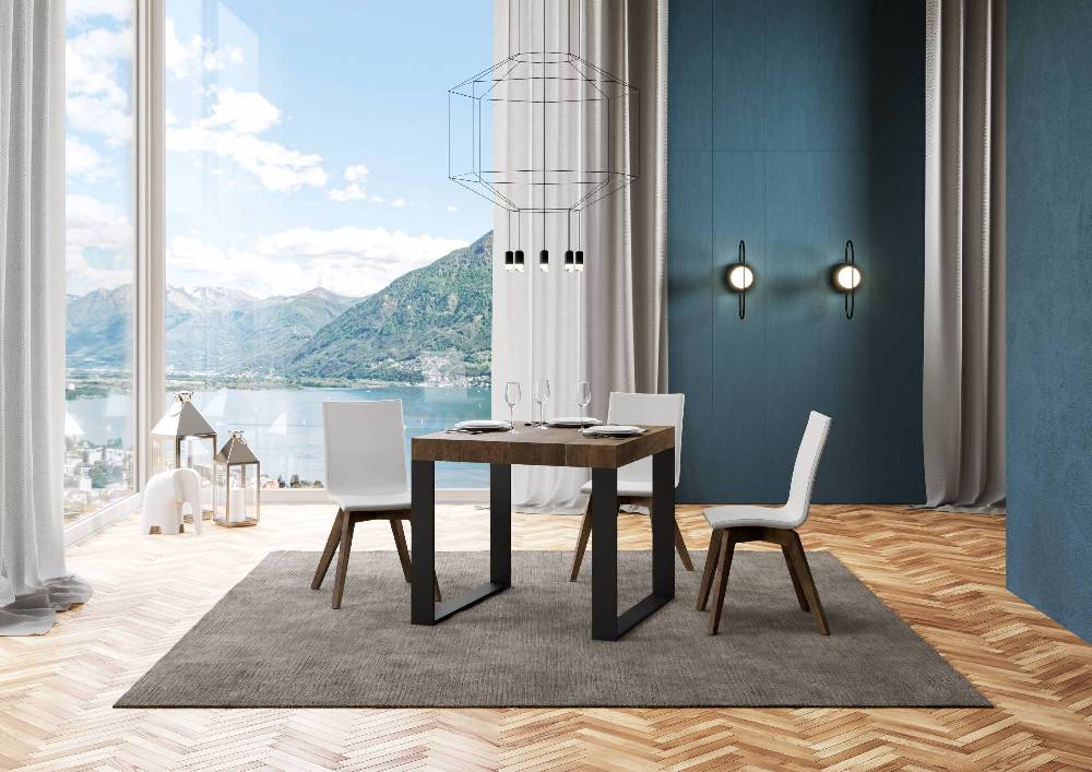 Itamoby Tavolo Tecno Allungabile piano Noce 90×90 Allungato 246 telaio Antracite Italia