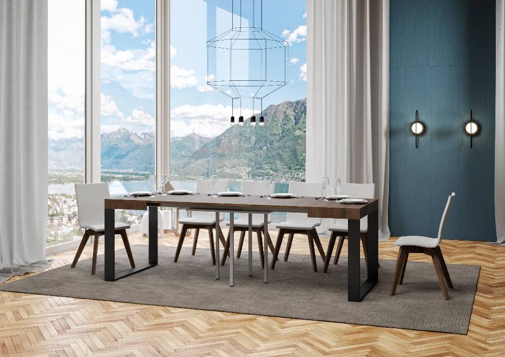 Itamoby Tavolo Tecno Allungabile piano Noce 90×90 Allungato 246 telaio Antracite Italia