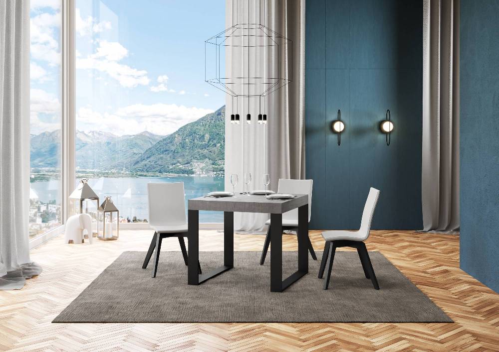 Itamoby Tavolo Tecno Allungabile piano Cemento 90×90 Allungato 246 telaio Antracite In Linea