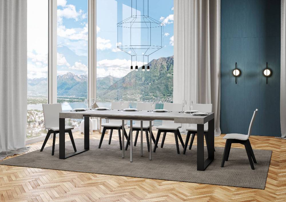 Itamoby Tavolo Tecno Allungabile piano Cemento 90×90 Allungato 246 telaio Antracite In Linea