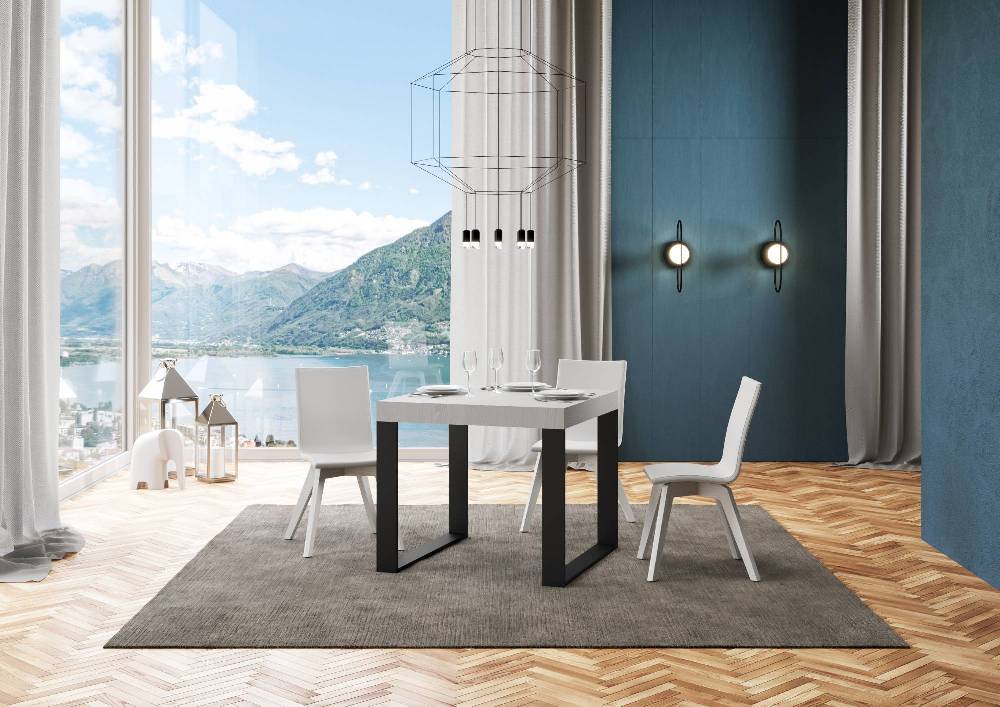 Itamoby Tavolo Tecno Allungabile piano Bianco Frassino 90×90 Allungato 246 telaio Antracite Qualità