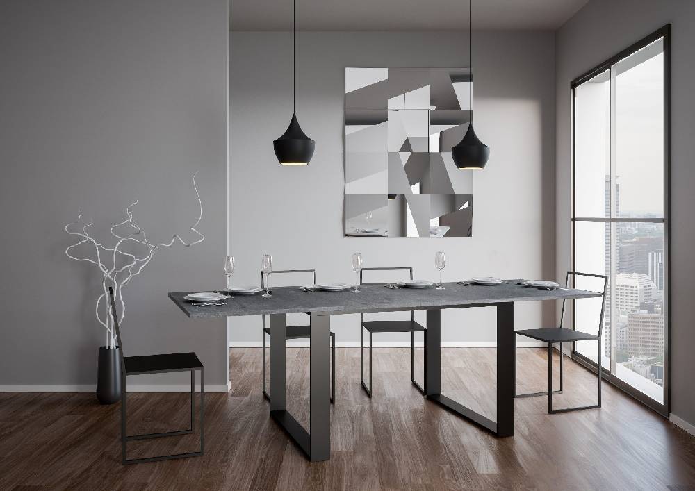 Itamoby Tavolo Tecno Libra Cemento 90×120 Allungato 90×240 telaio Antracite Promozione
