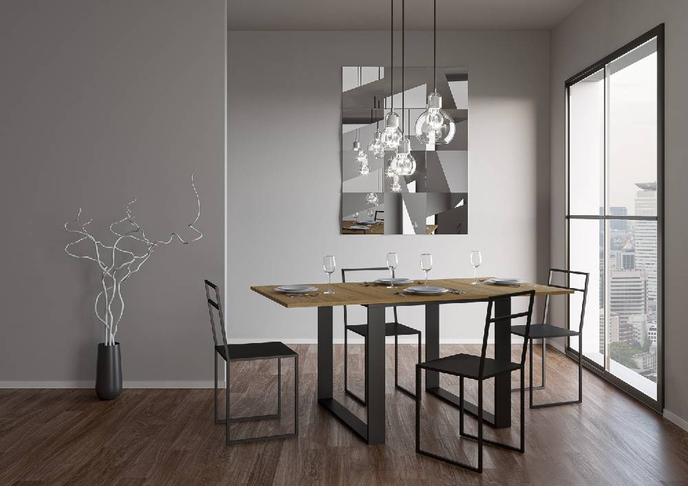 Itamoby Tavolo Tecno Libra Quercia Natura 90×120 Allungato 90×240 telaio Antracite Spedizione Gratuita