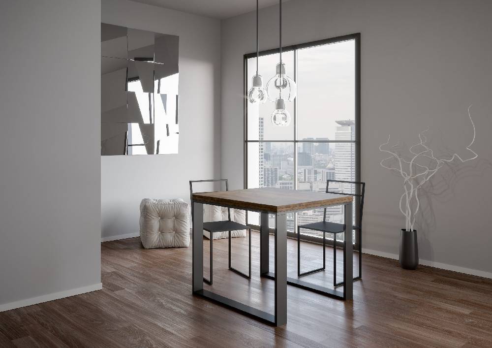 Itamoby Tavolo Tecno Libra Noce 90×90 Allungato 90×180 telaio Antracite Pezzi Unici
