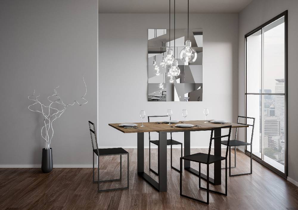 Itamoby Tavolo Tecno Libra Noce 90×90 Allungato 90×180 telaio Antracite Pezzi Unici