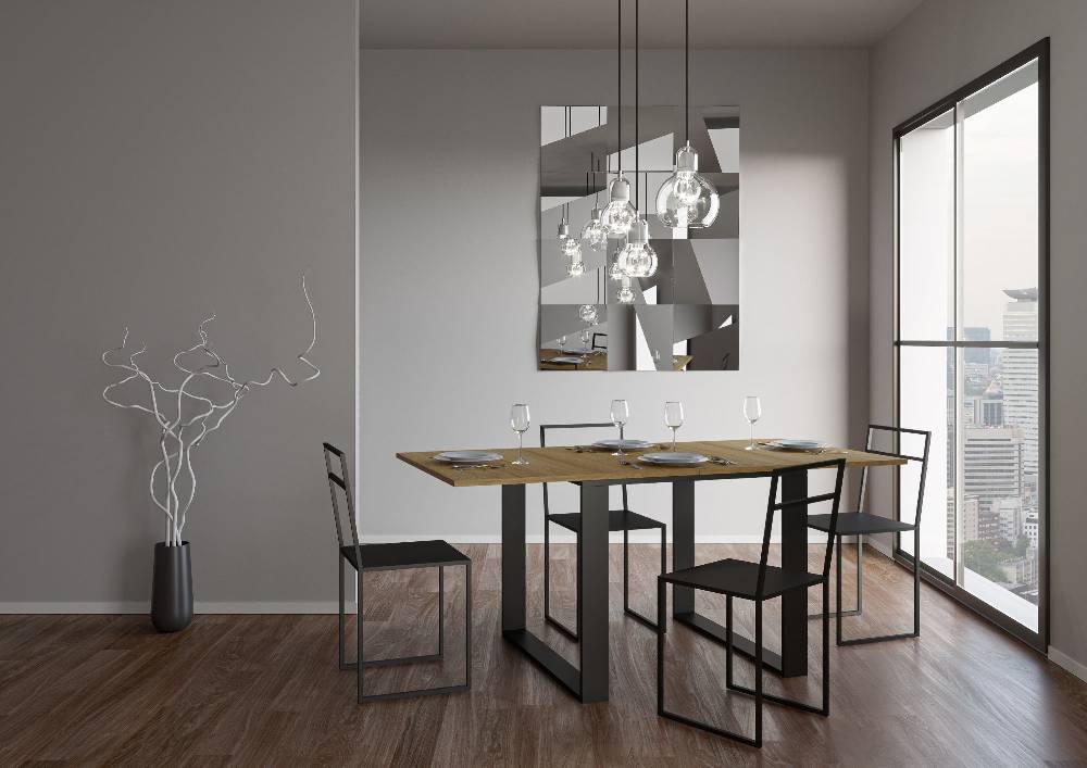 Itamoby Tavolo Tecno Libra Quercia Natura 90×90 Allungato 90×180 telaio Antracite Soddisfazione Garantita