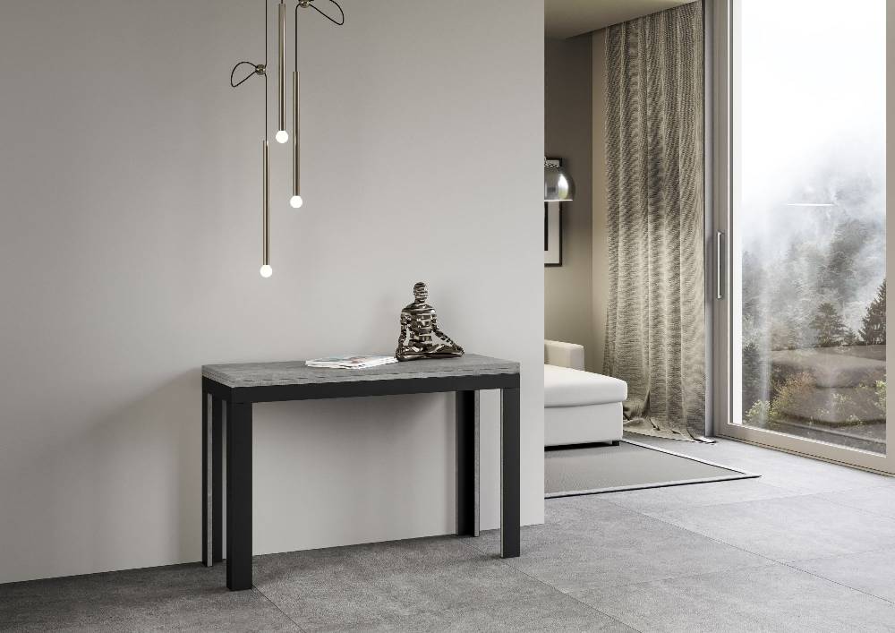 Itamoby Tavolo Linea Double Cemento 120×45 aperto/Allungato 120×90/200×90 gambe/telaio Antracite Negozi Online