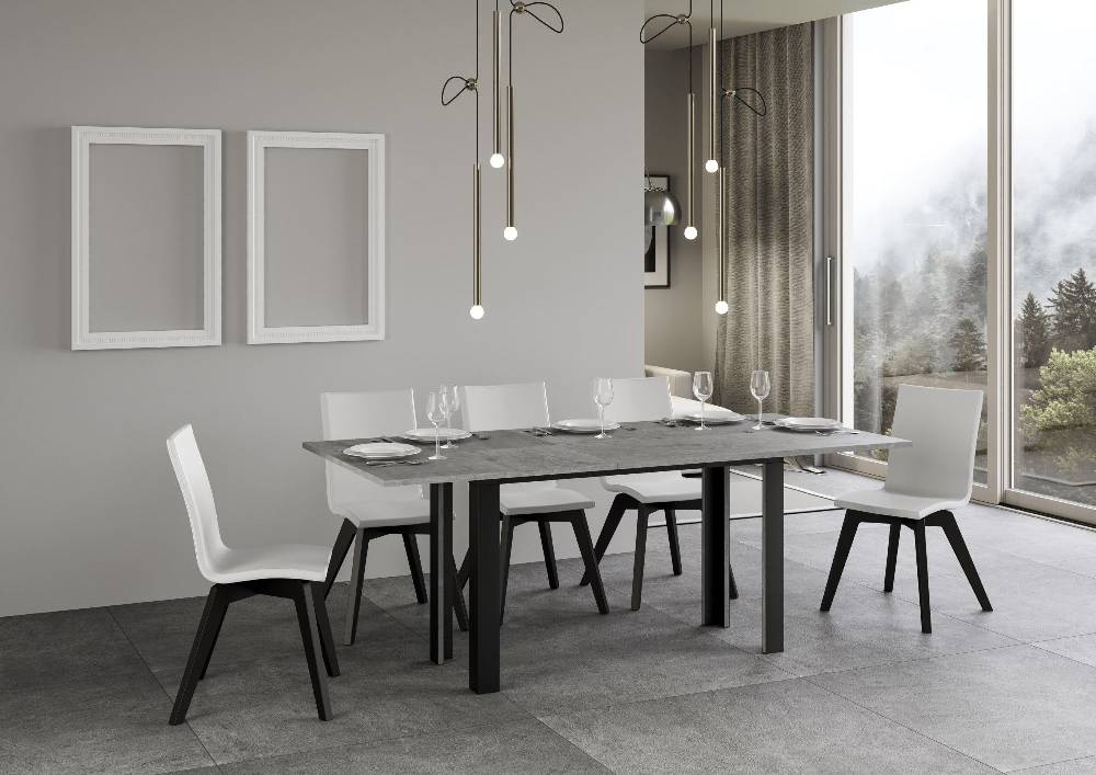Itamoby Tavolo Linea Double Cemento 120×45 aperto/Allungato 120×90/200×90 gambe/telaio Antracite Negozi Online