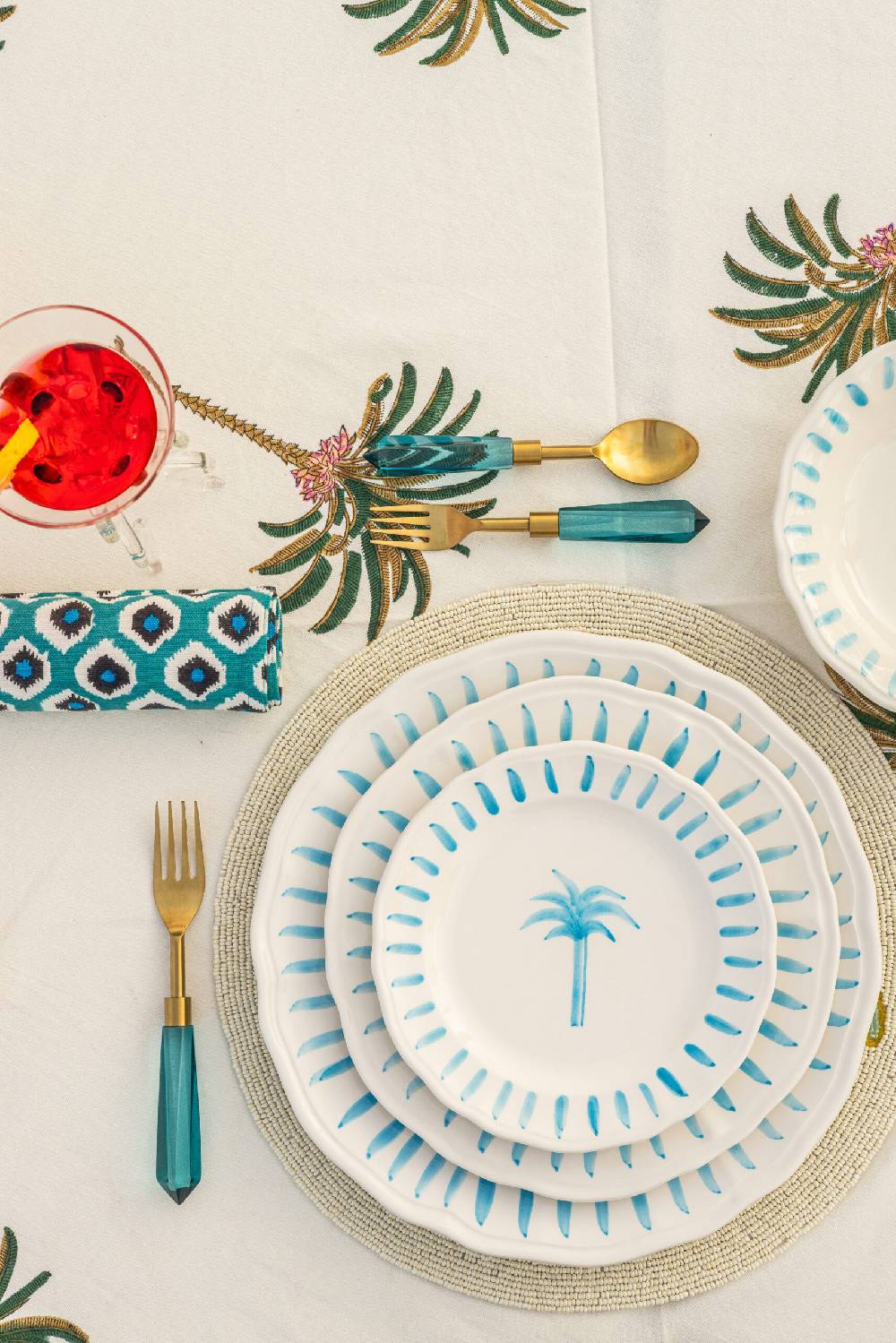 Les Ottomans Palm handpainted ceramic dessert plate Economico