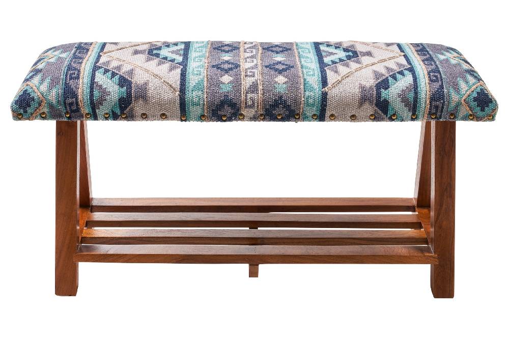 Novità Home Cancun - Panca in Legno di Acacia Imbottita in Cotone di Recupero In Saldo