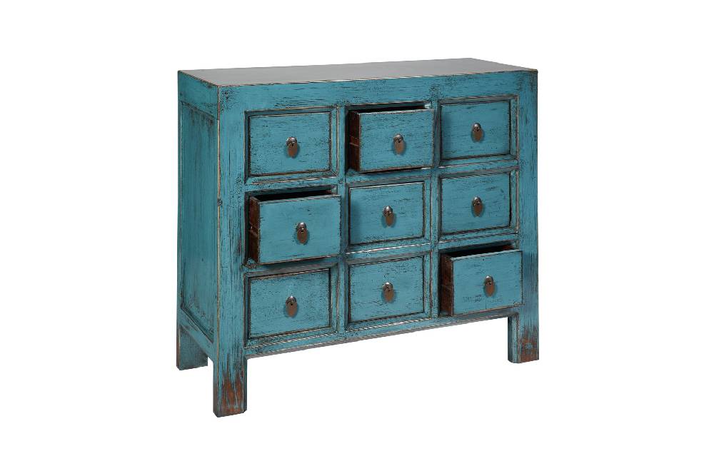 Novità Home Cina - credenza 9 cassetti laccata in legno azzurro 2025