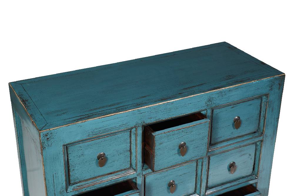 Novità Home Cina - credenza 9 cassetti laccata in legno azzurro 2025