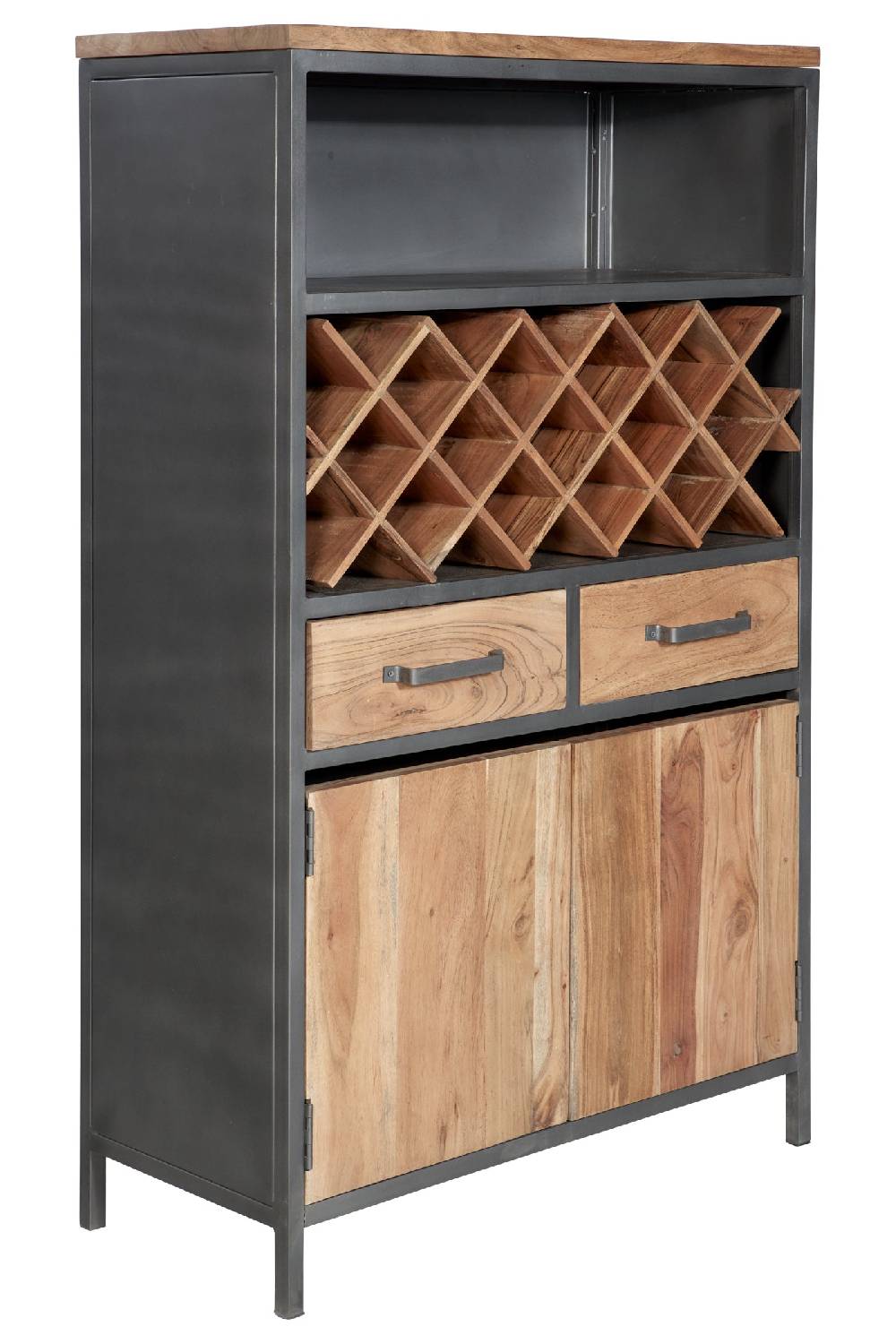 Novità Home Credenza alta portabottiglie 2 cass 2 sport in legno e metallo Vendita Calda