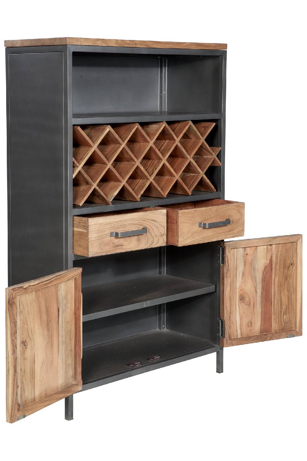 Novità Home Credenza alta portabottiglie 2 cass 2 sport in legno e metallo Vendita Calda
