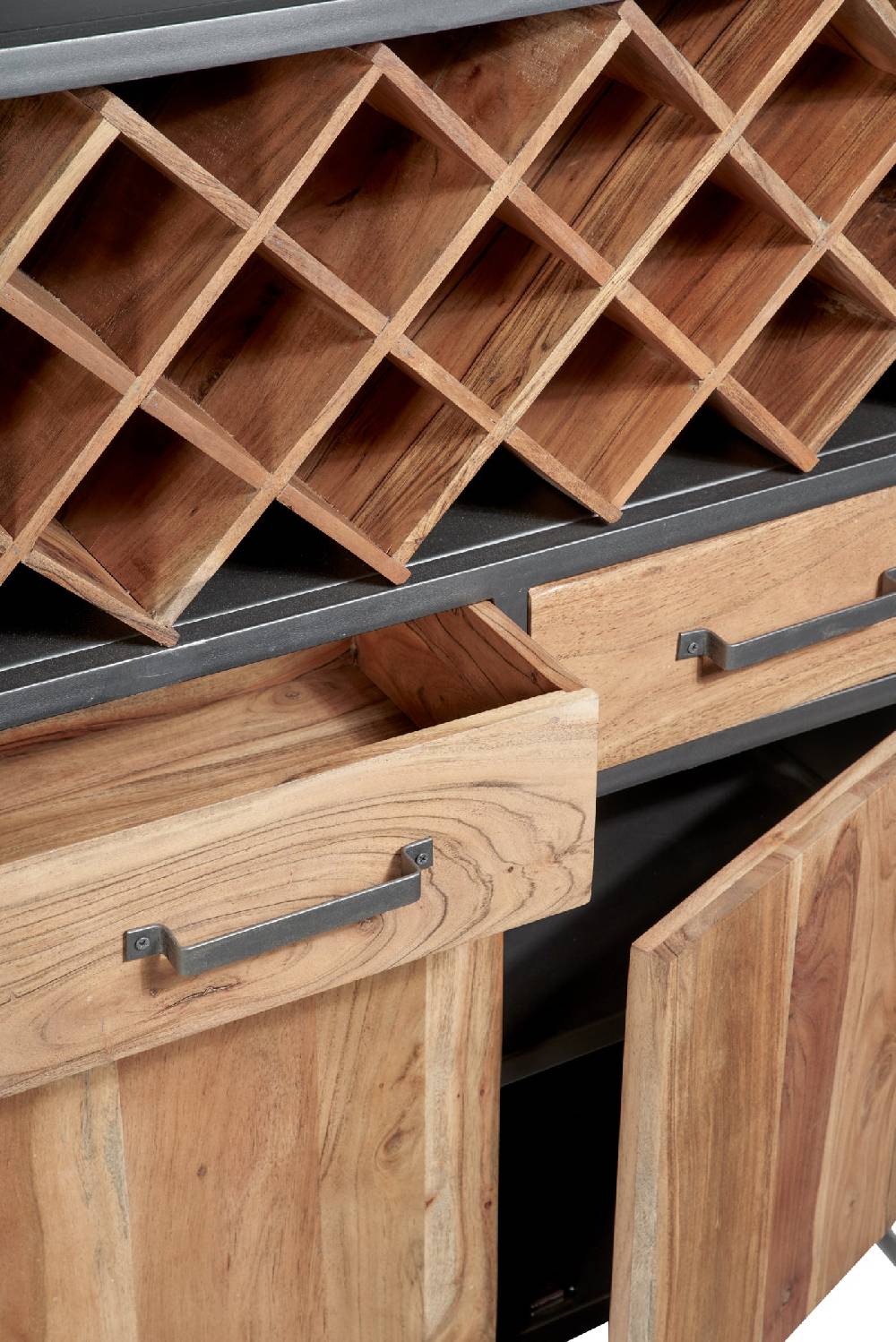 Novità Home Credenza alta portabottiglie 2 cass 2 sport in legno e metallo Vendita Calda