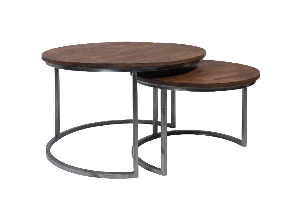 Novità Home Tavolino basso rotondo legno e metallo - set 1/2 Sconto di tempo limitato