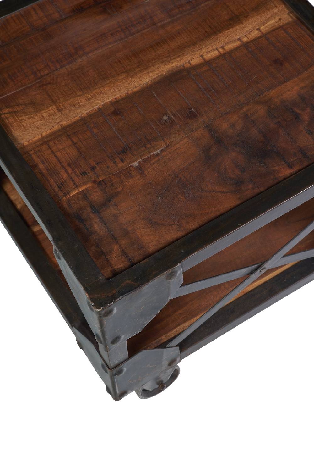Novità Home Bristol-tavolino quadrato con ruote legno di recupero e metallo Shopping online