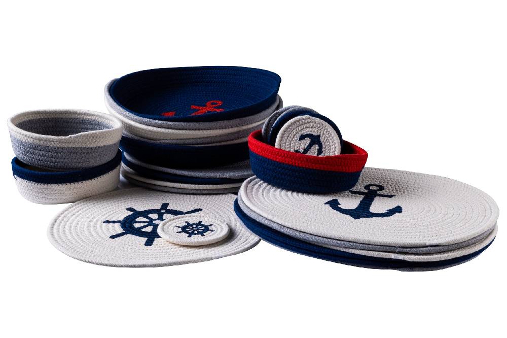Novità Home Sapore Di Mare - Cestino Pane Ovale Bianco Bordo Blue Latest stili